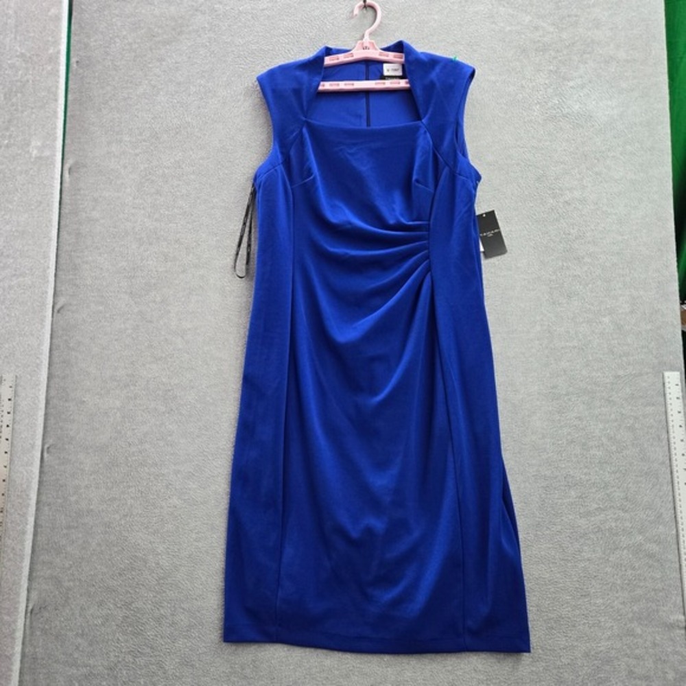 Tahari ASL Women Dress 14 Blue‎ Cobalt Sleeveless Polyester Spandex NWT